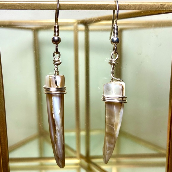 Handmade Dangle Earrings - Wire Wrapped Shell - Picture 2 of 3